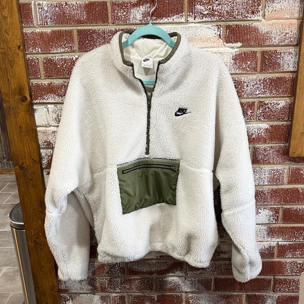 Nike Club Fleece Pullover Sweater Half Zip Anorak Cream and Olive Fleece Jacket
